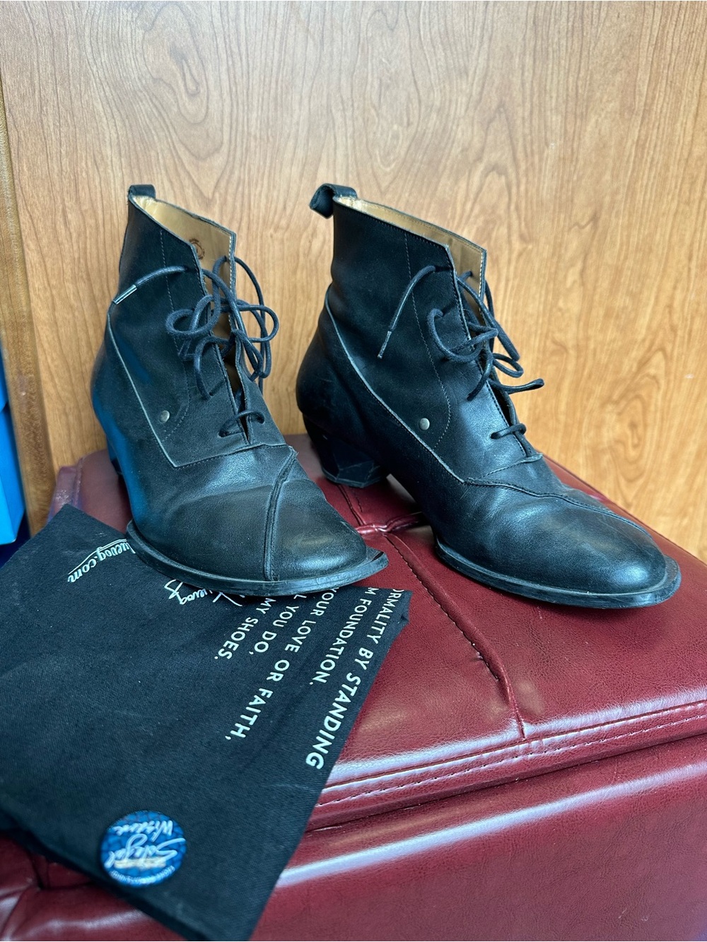 John Fluevog Noor Black Leather Lace-Up Ankle Booties